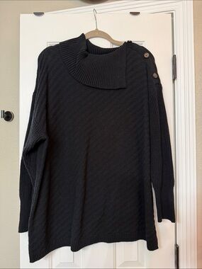 Style & Co. Black Cowl-Neck Button-Shoulder Sweater